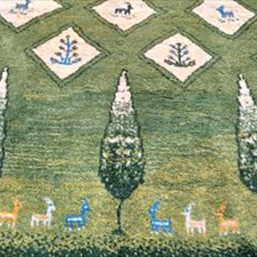 ペルシャ ギャッベ リビング 190x147cm 緑 風景 糸杉 菱形 カーペット