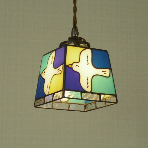 青空と海と鳥さんのランプ （受注制作品です）＋ペンダント灯具