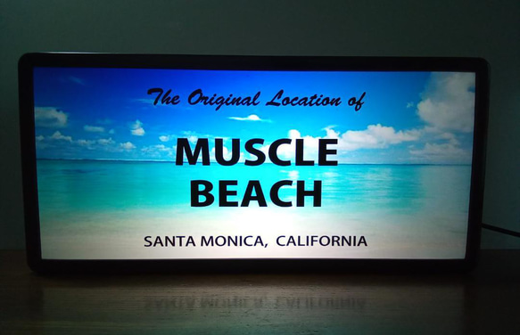 【文字変更無料】海 砂浜 ビーチ フォトライト マッスルビーチ ミニチュア サインランプ 看板 置物 雑貨 ライトBOX 1枚目の画像