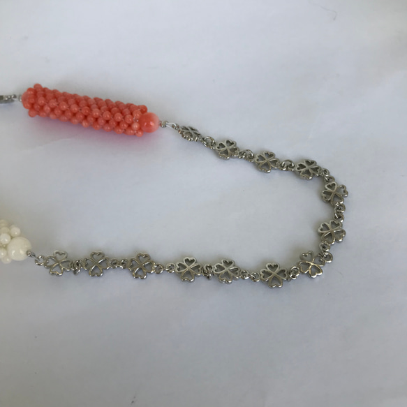 爽やか夏オススメのネックレス　珊瑚筒編み・花チェーン　オリジナルデザイン　ロングネックレス　R40717 13枚目の画像