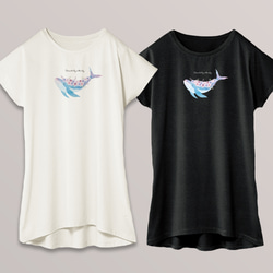 花とクジラの水彩チュニック・ドルマンワンピTシャツ Mサイズ 1枚目の画像
