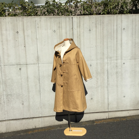 カフェラテ色のデニムのダッフルコート(Sサイズのみ) コート yokoyoko