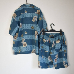 Acote 半袖 アロハシャツ ショートパンツ セットアップ 着物リメイク 武士 侍 凧柄 4枚目の画像