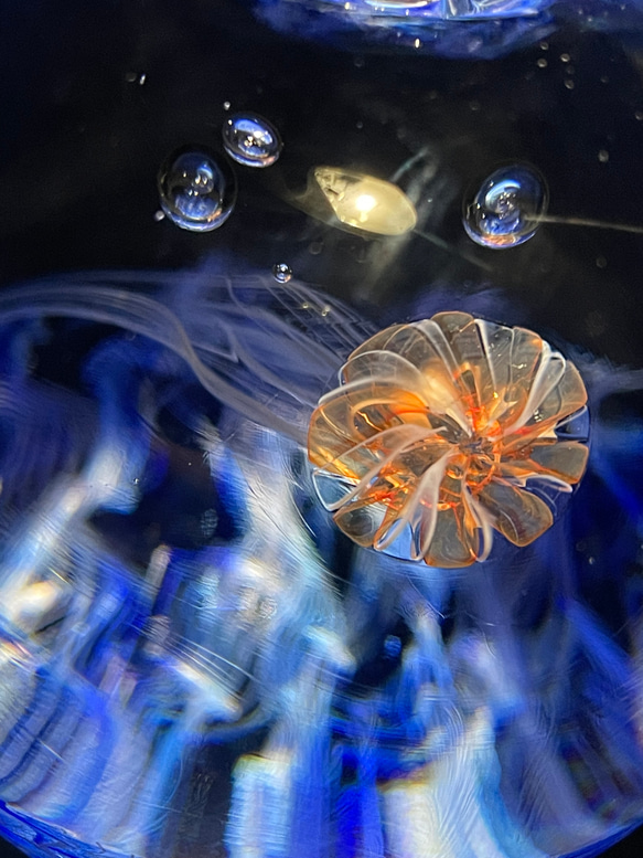 アカクラゲのガラスオブジェ☆りんご型のペーパーウェイト 1枚目の画像