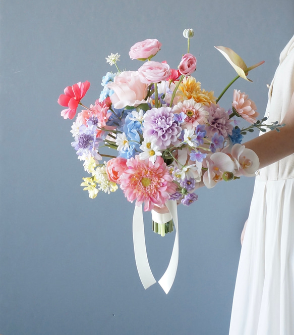 ブーケ アーティフィシャルフラワー パステルカラーウェディングブーケ