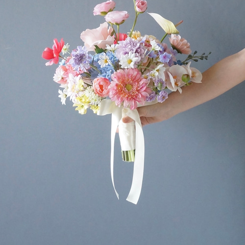 ブーケ アーティフィシャルフラワー パステルカラーウェディングブーケ