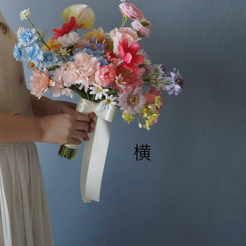 ブーケ アーティフィシャルフラワー パステルカラーウェディングブーケ