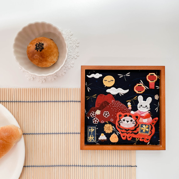 【中秋節】賞月祈福 木製刺繡托盤/DIY 材料包/成品訂製 第9張的照片