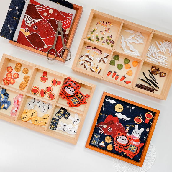 【中秋節】賞月祈福 木製刺繡托盤/DIY 材料包/成品訂製 第4張的照片