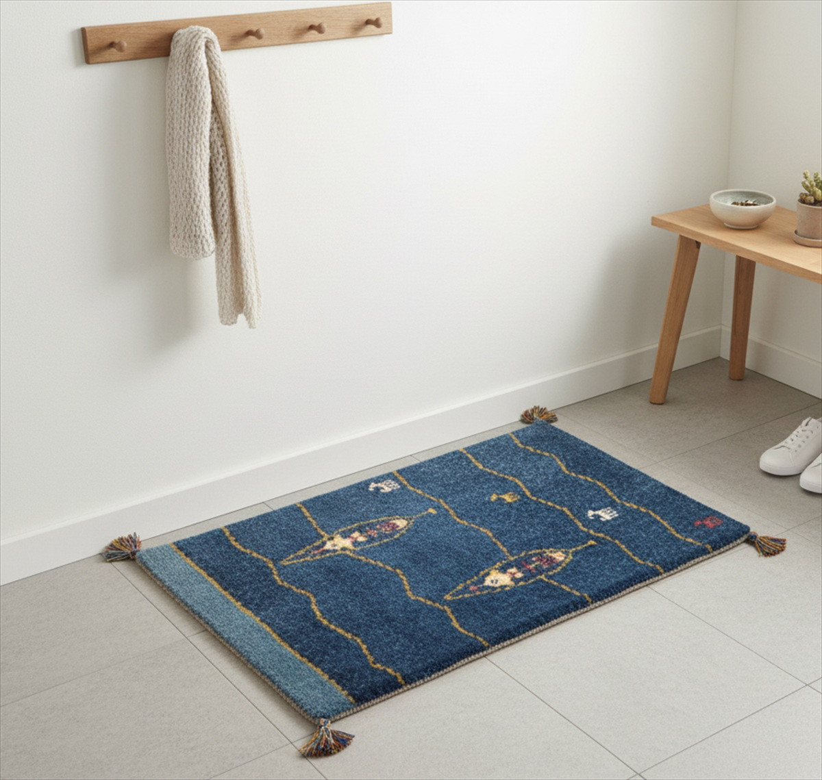 ギャッベ ペルシャ絨毯 60x40cm ギャベ 玄関マット 手織り ラグ 絨毯 ペルシャ ギャッベ 玄関マット 85×60 青 藍色 糸杉 RJ3456