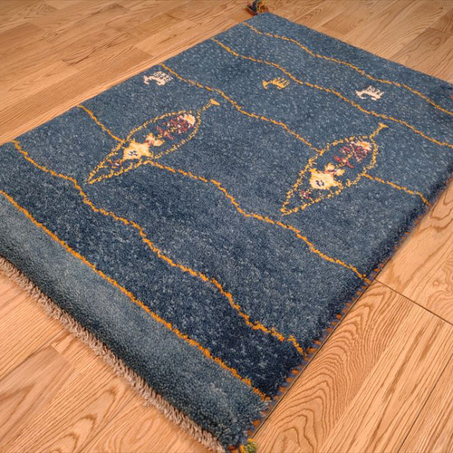 特価22%OFF】ペルシャ ギャッベ 玄関マット 85×60 青 藍色 糸杉 特価22%OFF】ペルシャ ギャッベ 玄関マット 85×60 青 藍色 糸杉