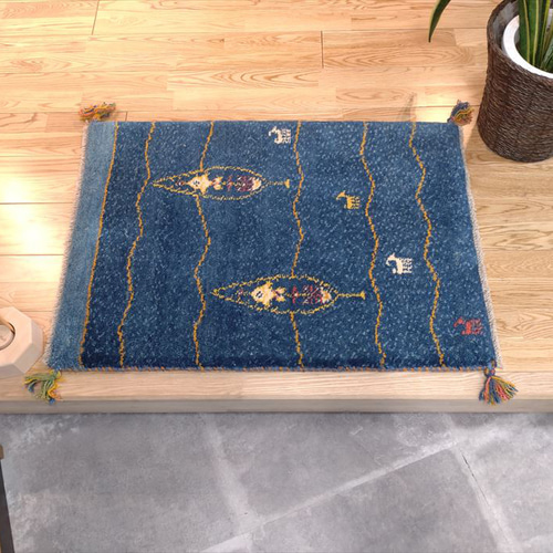 特価22%OFF】ペルシャ ギャッベ 玄関マット 85×60 青 藍色 糸杉 特価22%OFF】ペルシャ ギャッベ 玄関マット 85×60 青 藍色 糸杉
