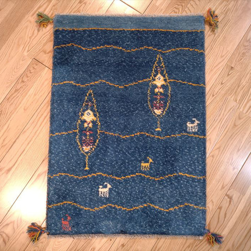 特価22%OFF】ペルシャ ギャッベ 玄関マット 85×60 青 藍色 糸杉 特価22%OFF】ペルシャ ギャッベ 玄関マット 85×60 青 藍色 糸杉