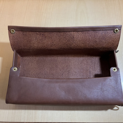 ハンドメイド手縫『茶色の革のティッシュボックスケース』 5枚目の画像
