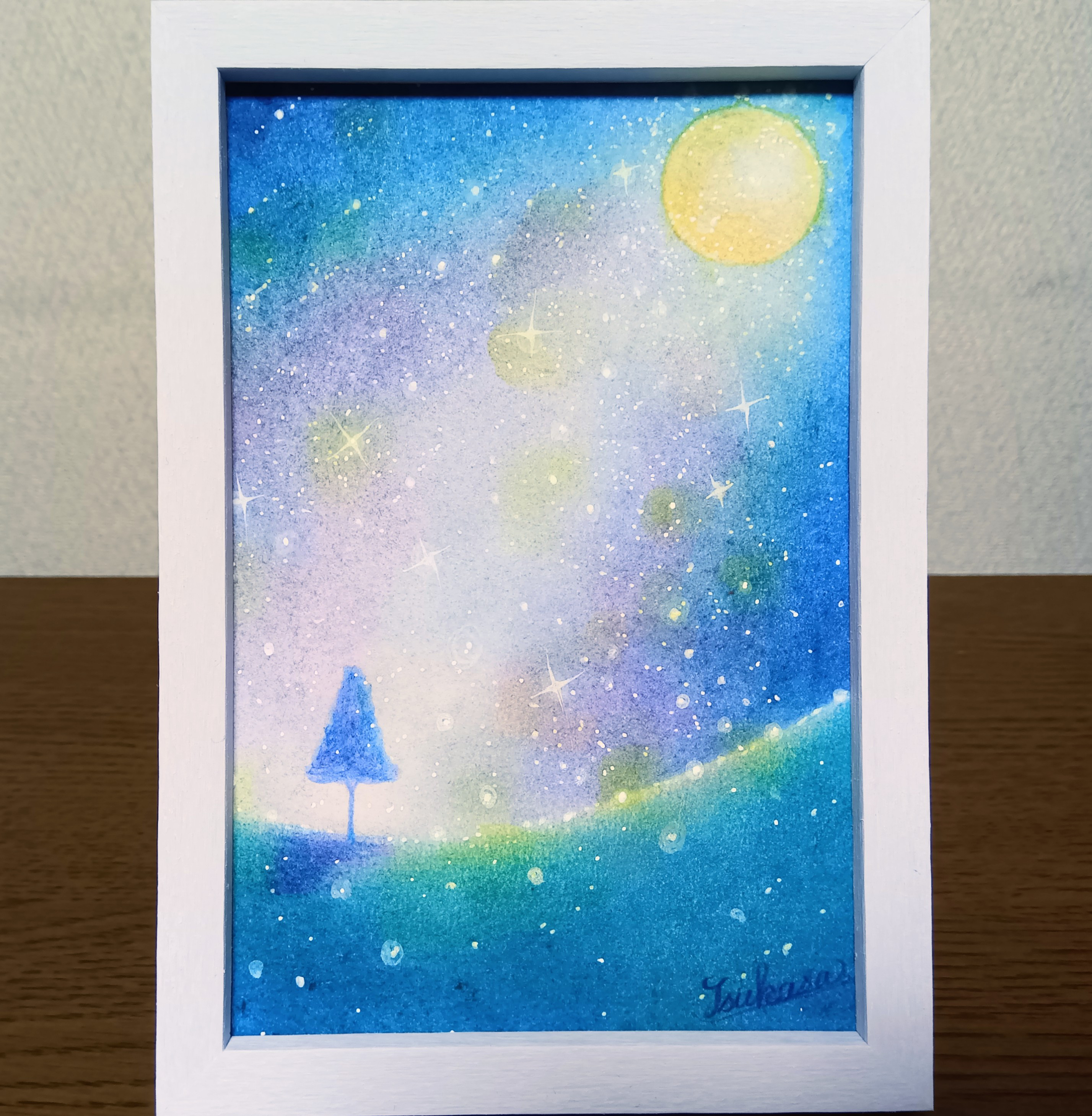 パステル画（原画）空。 パステルアート 星空のシャワー パステル画原画 絵画 T's Arts