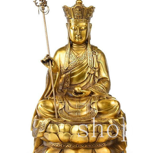 MD207現代上品な工芸品 純銅製 蓮に座る 宝冠を冠る 地蔵王菩薩仏像 鎮