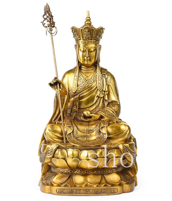 MD207現代上品な工芸品 純銅製 蓮に座る 宝冠を冠る 地蔵王菩薩仏像 鎮