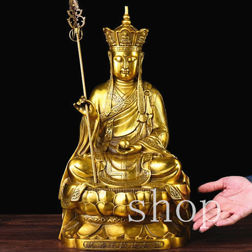 MD207現代上品な工芸品 純銅製 蓮に座る 宝冠を冠る 地蔵王菩薩仏像 鎮