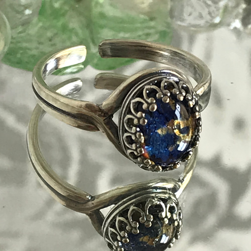 ビンテージ リング 1950年代 西ドイツ製 vintage glass ブルーフラッシュring