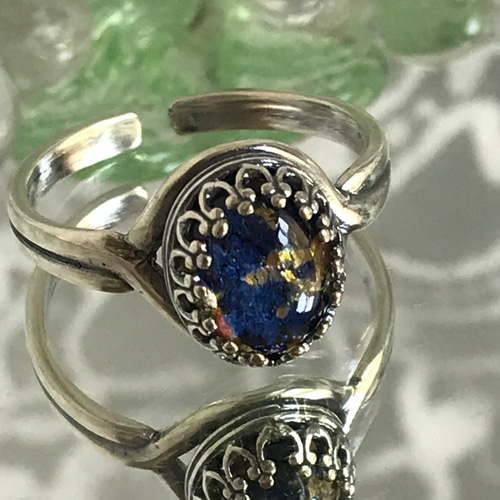 VINTAGE NAPLE 40s 50s ヴィンテージリング 1950年代 西ドイツ製 vintage glass ブルーフラッシュring
