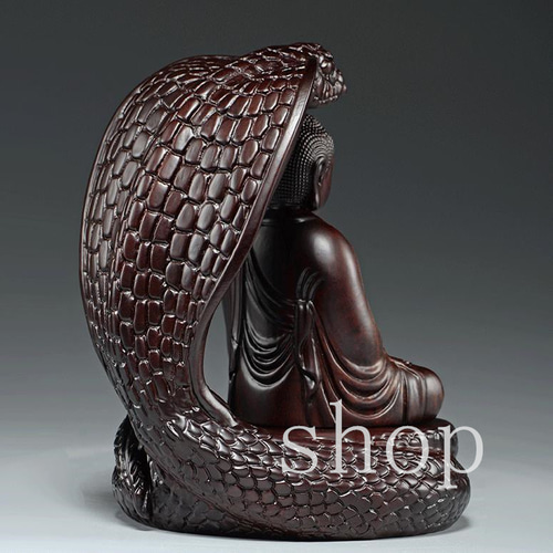MD152黒檀実木/大日如来 蛇護仏陀/木質彫刻/彫刻工芸品/手芸品/精緻