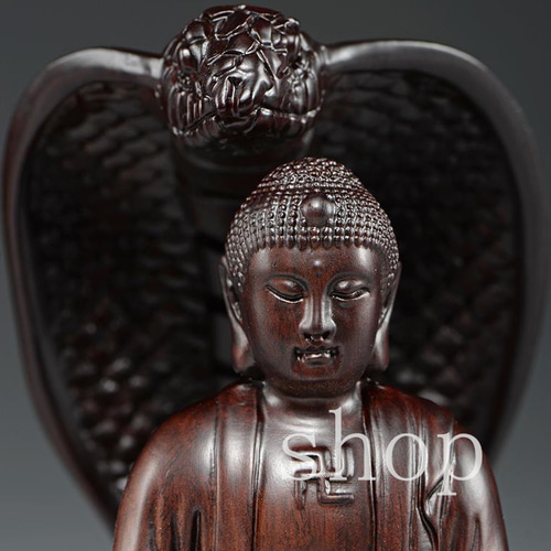 MD152黒檀実木/大日如来 蛇護仏陀/木質彫刻/彫刻工芸品/手芸品/精緻