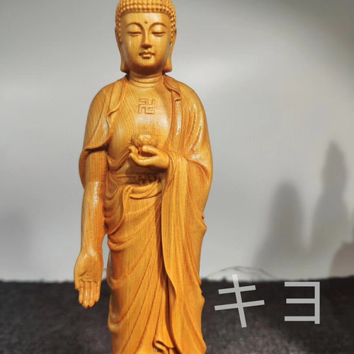 阿弥陀如来三尊立像 一式 崖柏の手彫り 仏教美術品 貴重古美術 新作
