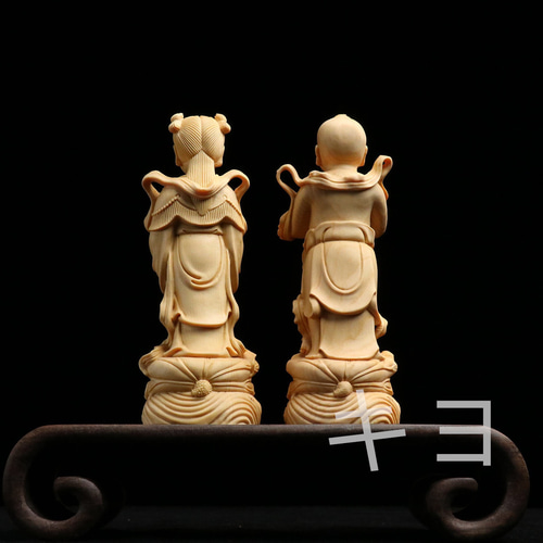 2点同出 童男童女 彫刻 美術工芸品 精密細工 実木彫刻 彫刻 キヨ 通販