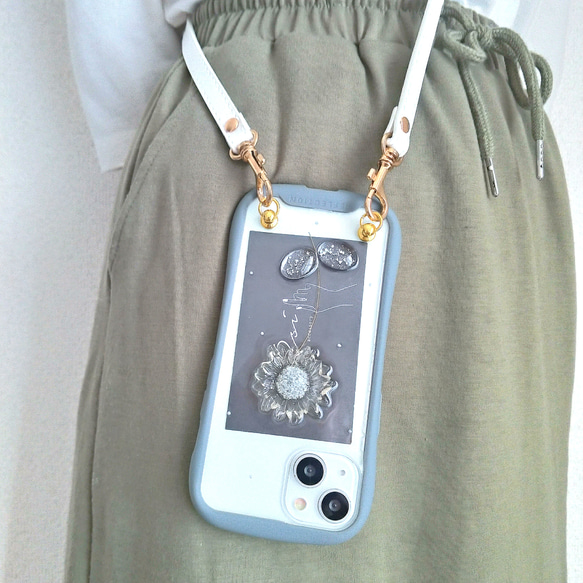 iPhoneケース　ショルダーケース　斜めがけ携帯ケース　マーガレット 4枚目の画像