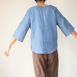 空色ガーゼの七分袖シャツ／フリーサイズ 4枚目の画像