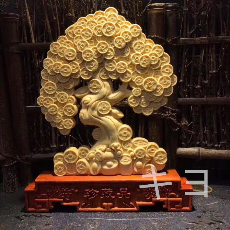 崖柏の木彫りカササギ登梅置物9