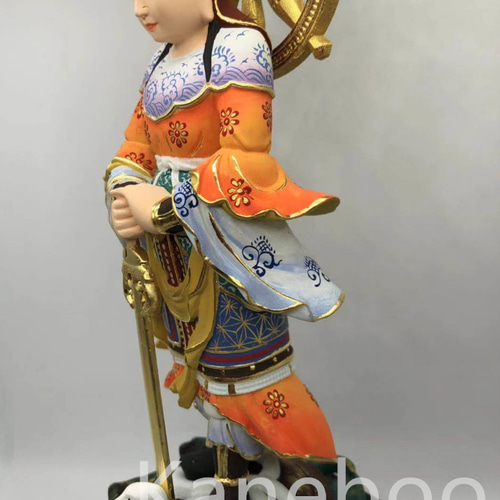 【修縁堂】最高級 木彫り 仏像 北辰妙見菩薩立像 彫刻 本金 切金 天然木檜材 最高級 木彫仏像 北辰妙見菩薩立像 彫刻 彩繪 本金 切金 天然木