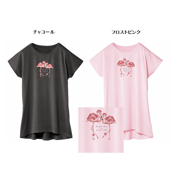 花とフラミンゴのチュニック・ドルマンワンピTシャツ Mサイズ 4枚目の画像