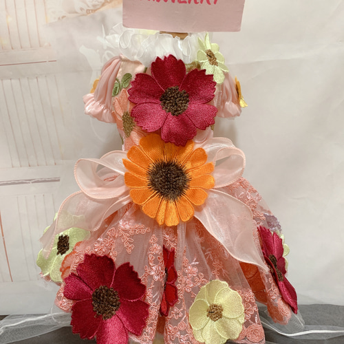 犬猫うさちゃん服 向日葵畑の3D立体ドレスショート丈 ペット服