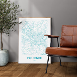 アートポスター MAP フィレンツェ イタリア ブルー L判 ハガキ 2L判 A4 A3 B3 A2 B2 アートパネル 1枚目の画像