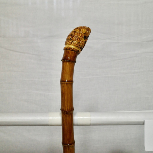 竹杖 ステッキ⑥ 竹根鞭細工 漆塗り ねぶち 希少 国産 破竹根付 新品