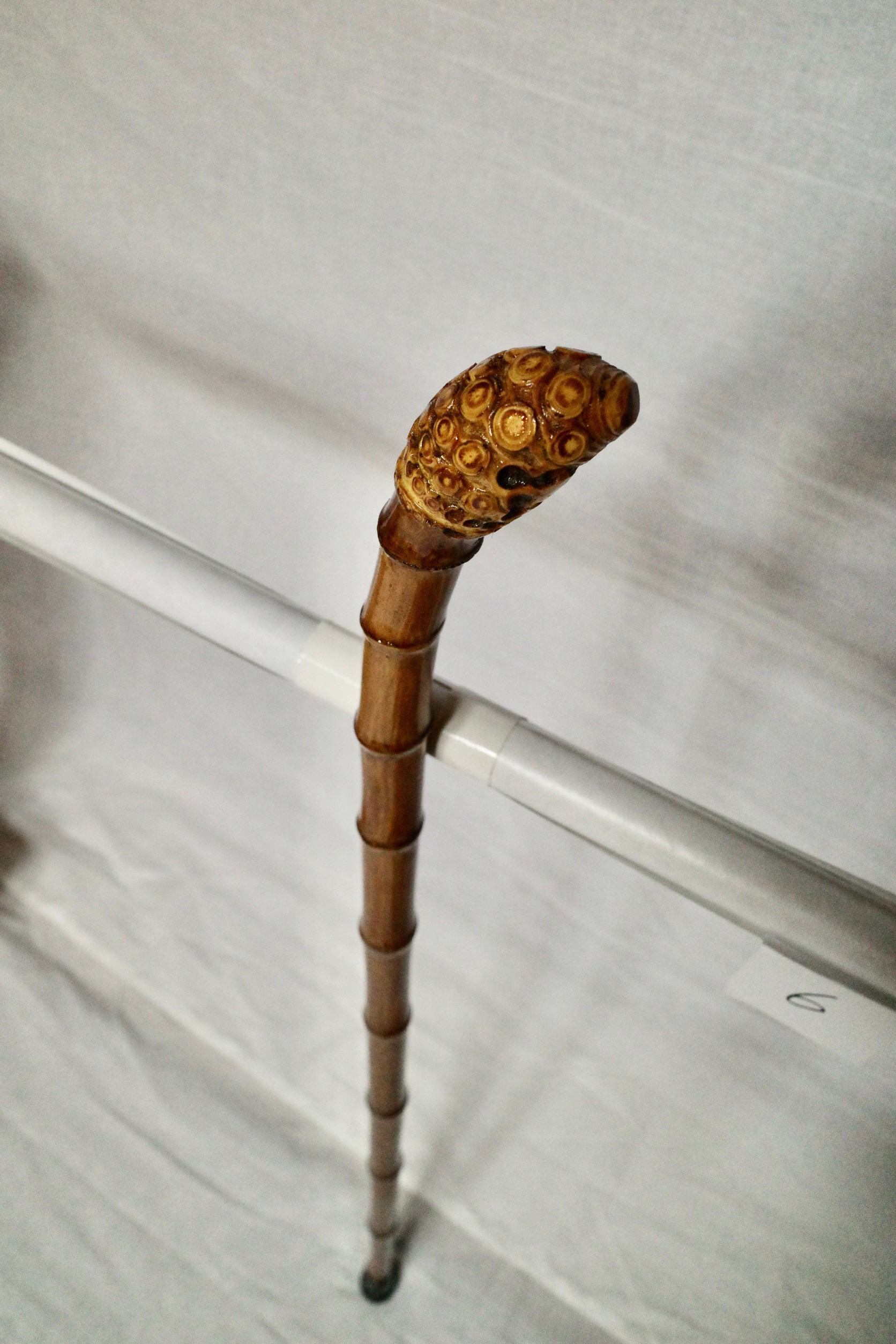 竹杖 ステッキ③ 竹根鞭細工 漆塗り ねぶち 希少 国産 破竹根付