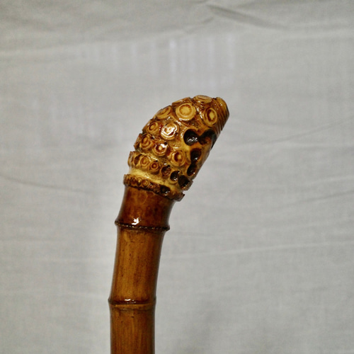 竹杖 ステッキ⑥ 竹根鞭細工 漆塗り ねぶち 希少 国産 破竹根付 新品