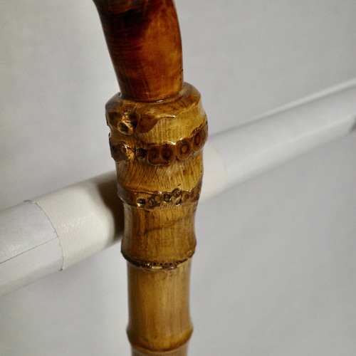 竹杖 ステッキ⑧ 竹根鞭細工 漆塗り ねぶち 希少 国産 破竹根付 吉野杉