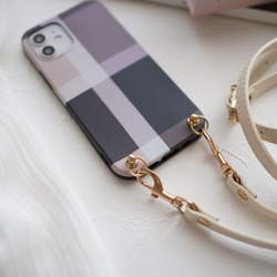 色が選べる ★ スマホショルダー ストラップ付き iphoneケース クラシカルチェック柄 4枚目の画像