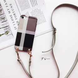 色が選べる ★ スマホショルダー ストラップ付き iphoneケース クラシカルチェック柄 8枚目の画像