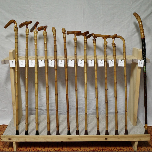 竹杖 ステッキ⑨ 竹根鞭細工 漆塗り ねぶち 希少 国産 破竹根付 吉野産