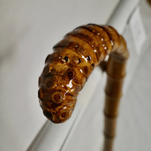 竹杖 ステッキ12 竹根鞭細工 漆塗 ねぶち 希少 国産 破竹根付 新品