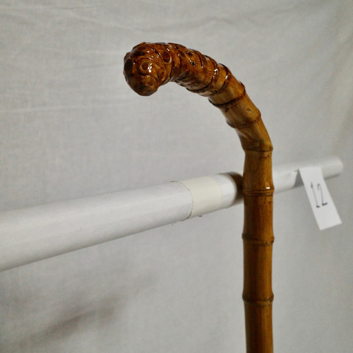 竹杖 ステッキ12 竹根鞭細工 漆塗 ねぶち 希少 国産 破竹根付 新品