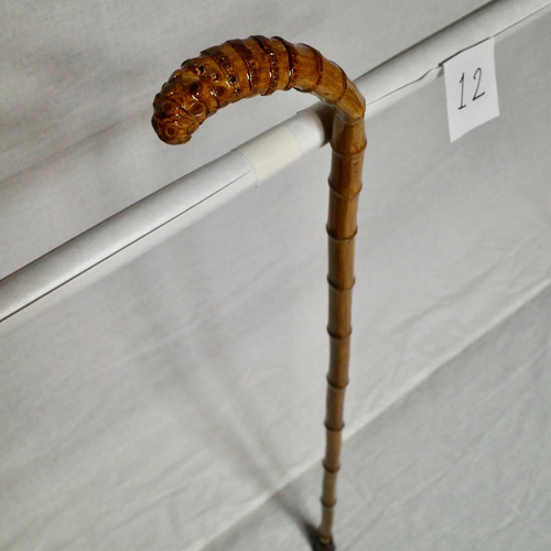 竹杖 ステッキ12 竹根鞭細工 漆塗 ねぶち 希少 国産 破竹根付 新品