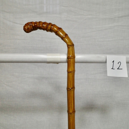 竹杖 ステッキ12 竹根鞭細工 漆塗 ねぶち 希少 国産 破竹根付