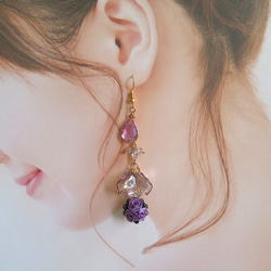 ドロップカットガラスが美しい耳飾り(紫) 2枚目の画像