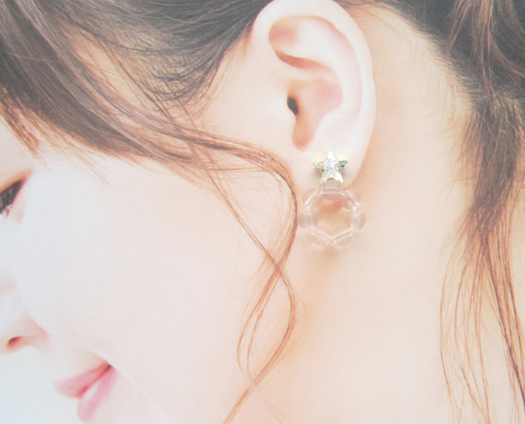 Star bijou×Clear hoop earring／pierce*3974* 8枚目の画像