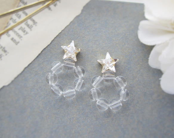 Star bijou×Clear hoop earring／pierce*3974* 4枚目の画像