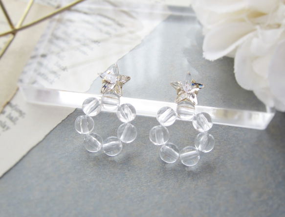 Star bijou×Clear hoop earring／pierce*3974* 1枚目の画像